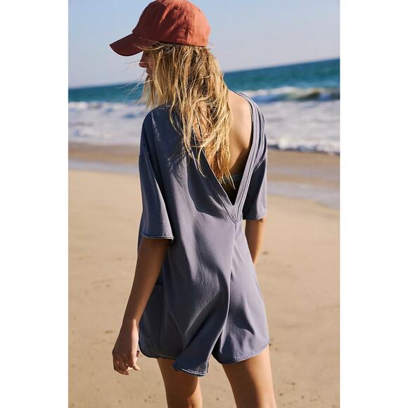 NWOT Free People Movement Hot Shot Tee Romper in Blue Indigo - Picture 2 of 6